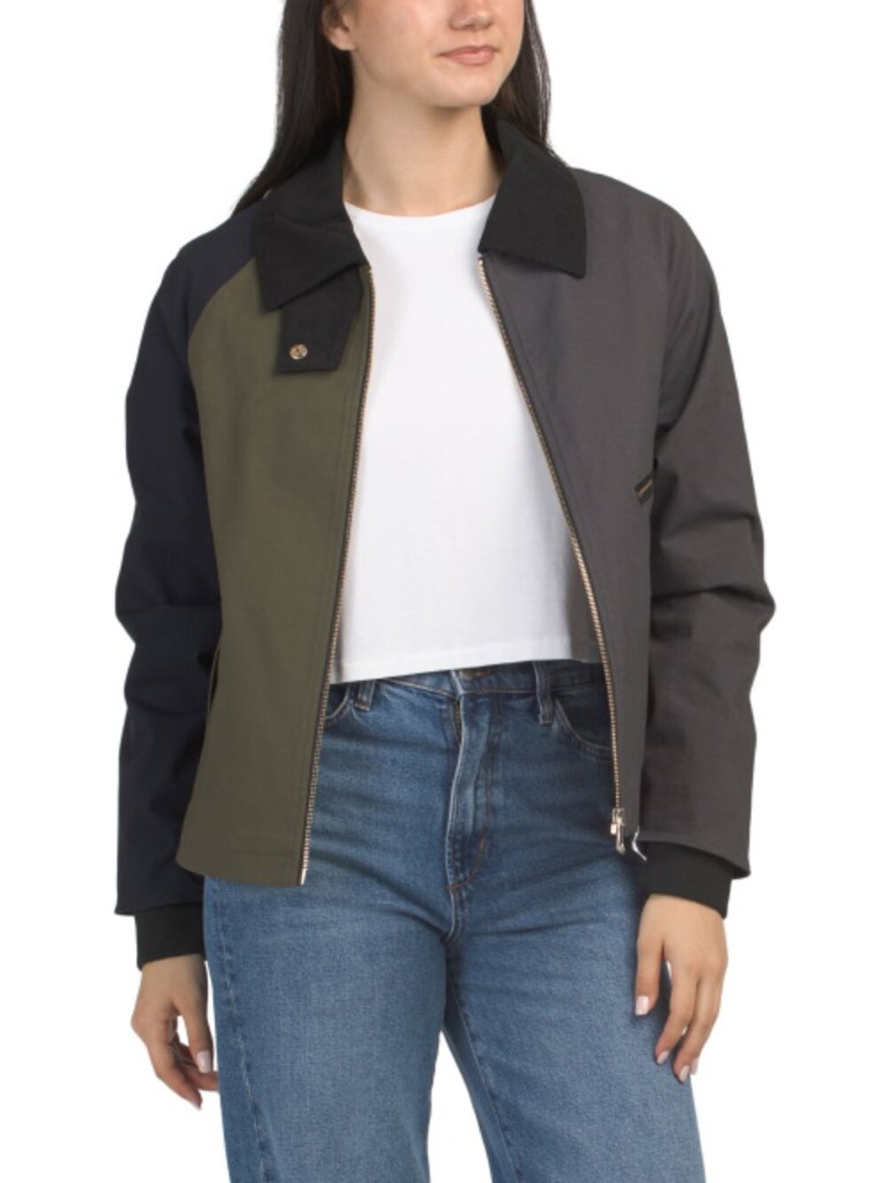 BERNARDO Brushed Cotton Blend Color Block Coat